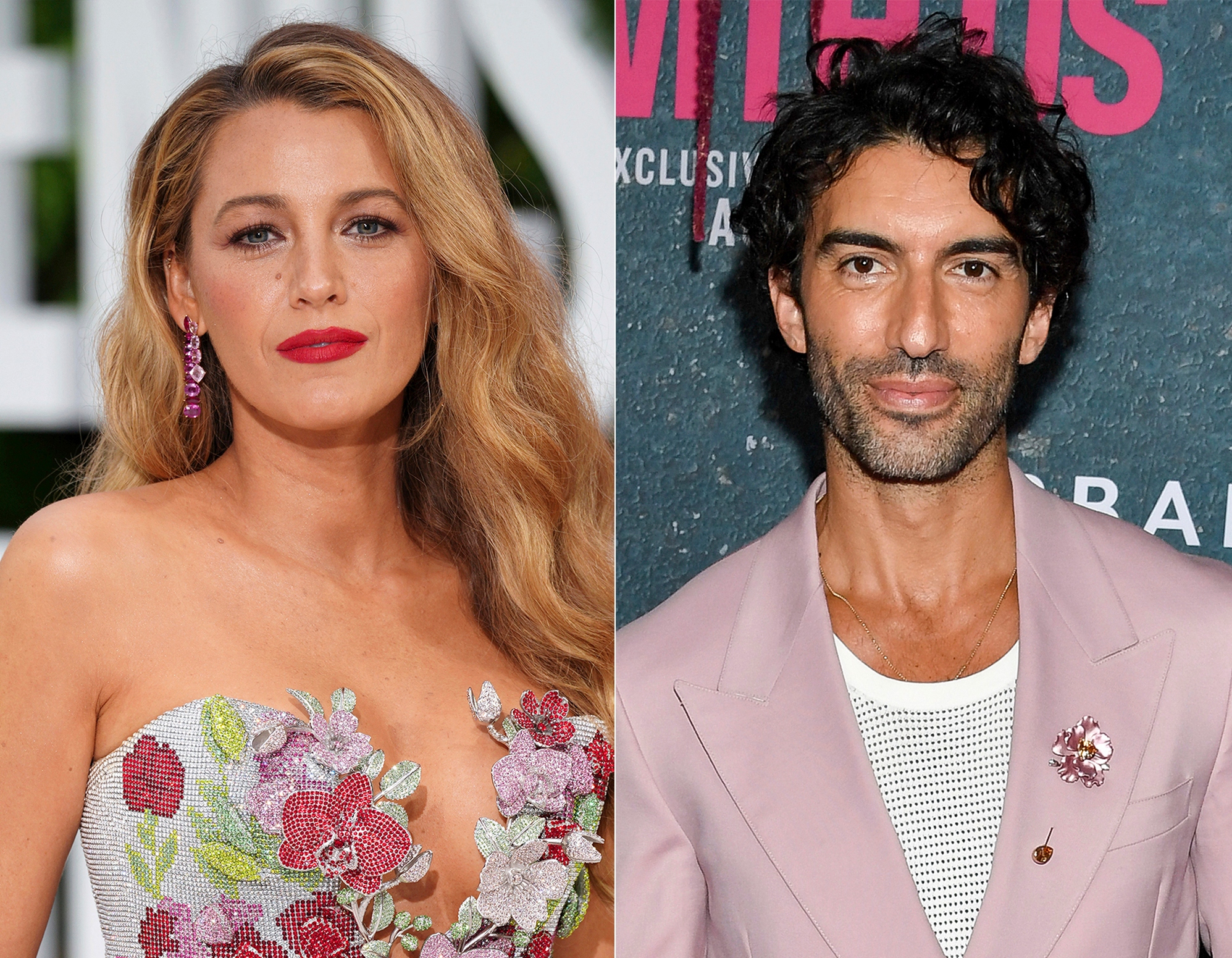 Blake Lively at the London screening of <em>It Ends With Us</em> in Aug. 2024, left, and Justin Baldoni at the world premiere of the film that same month, right.